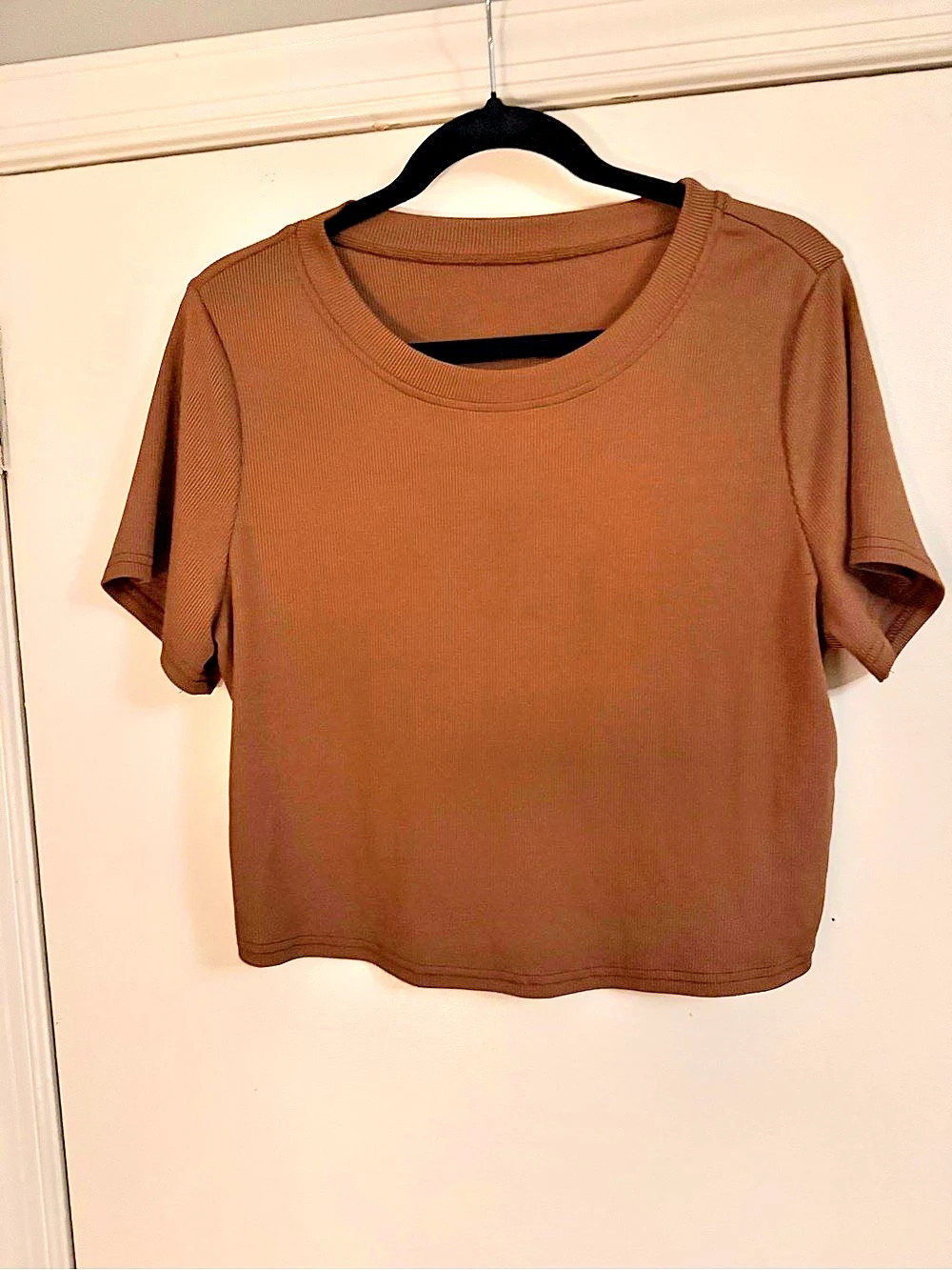 SHEIN Ribbed Short Sleeve Top in Brown Size XL Like New